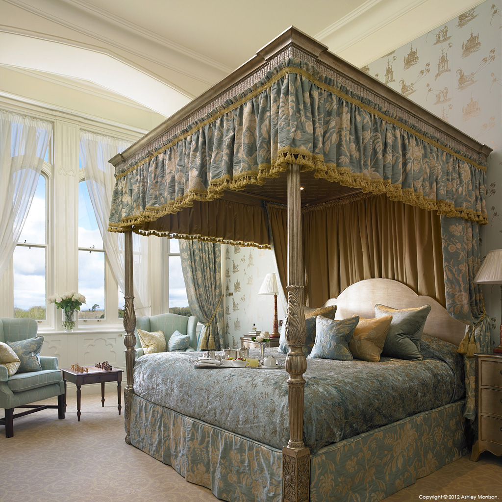 The four poster bed in the 'Brian Boru suite' at Dromoland Castle in County Clare.