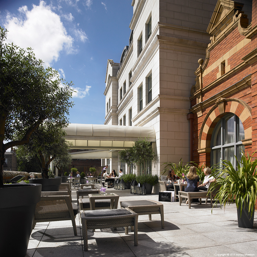 The Front terrace area at the Dylan Hotel in Dublin.