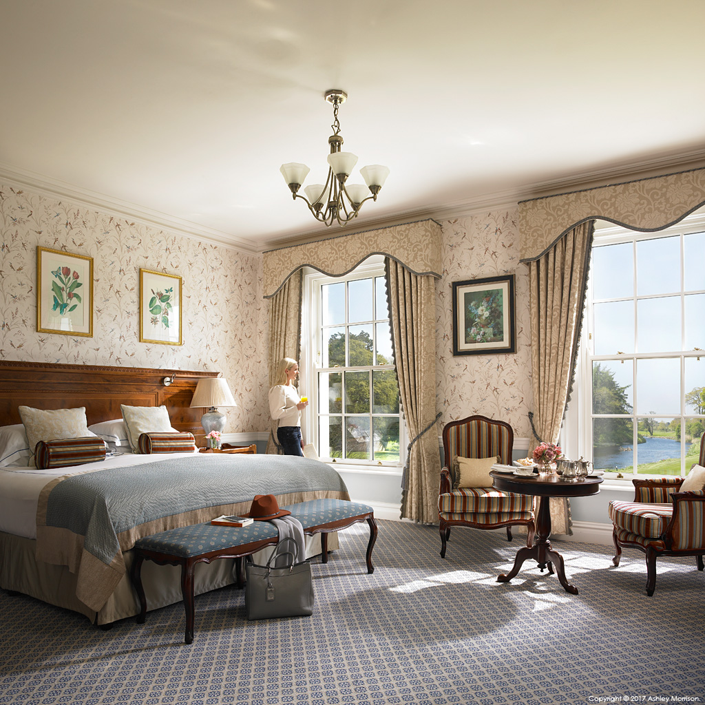 The Liffey Deluxe River View bedroom at the Kildare Hotel Spa & Country Club in County Kildare