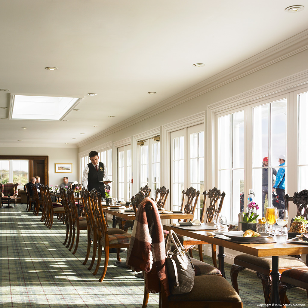 The restaurant in the Golf clubhouse at the Trump International Golf Hotel near Aberdeen in Scotland.