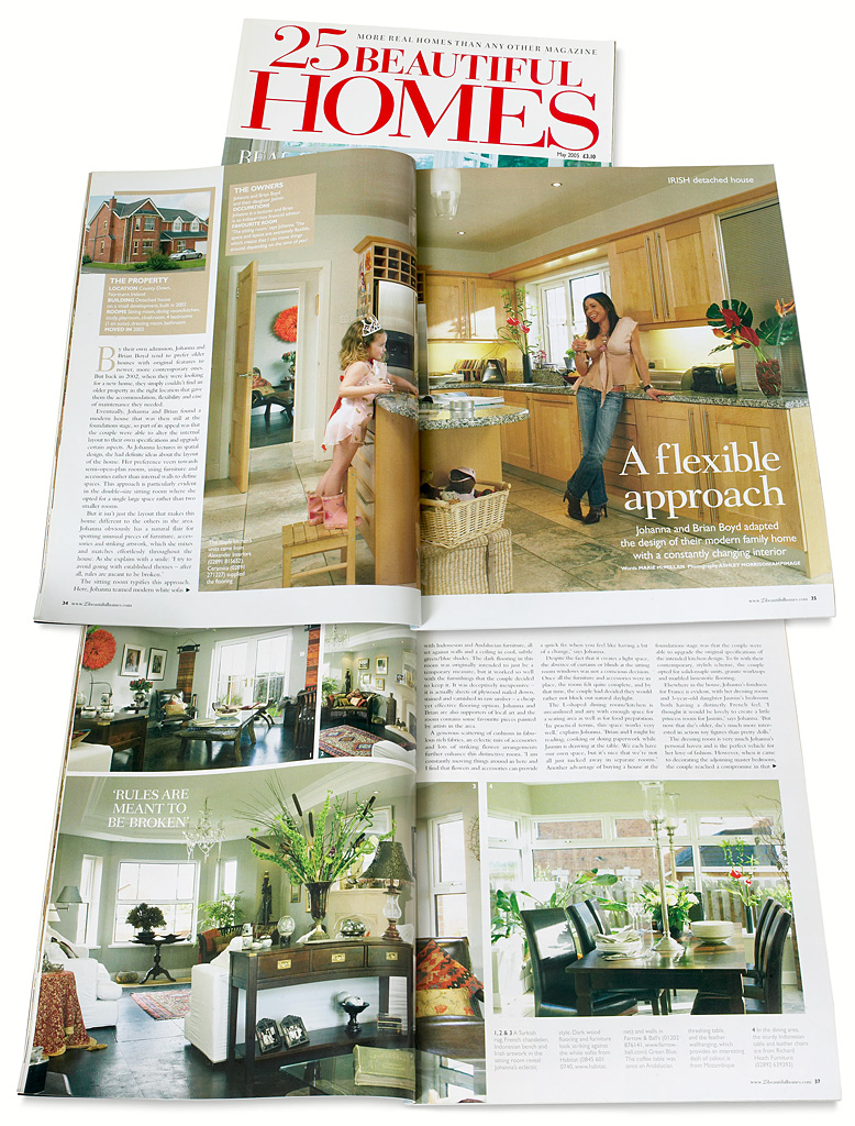Pages 34 to 39 in the May 2005 issue of 25 Beautiful Homes magazine - featuring Johanna and Brian Boyd's detached house in the County Down town of Bangor.