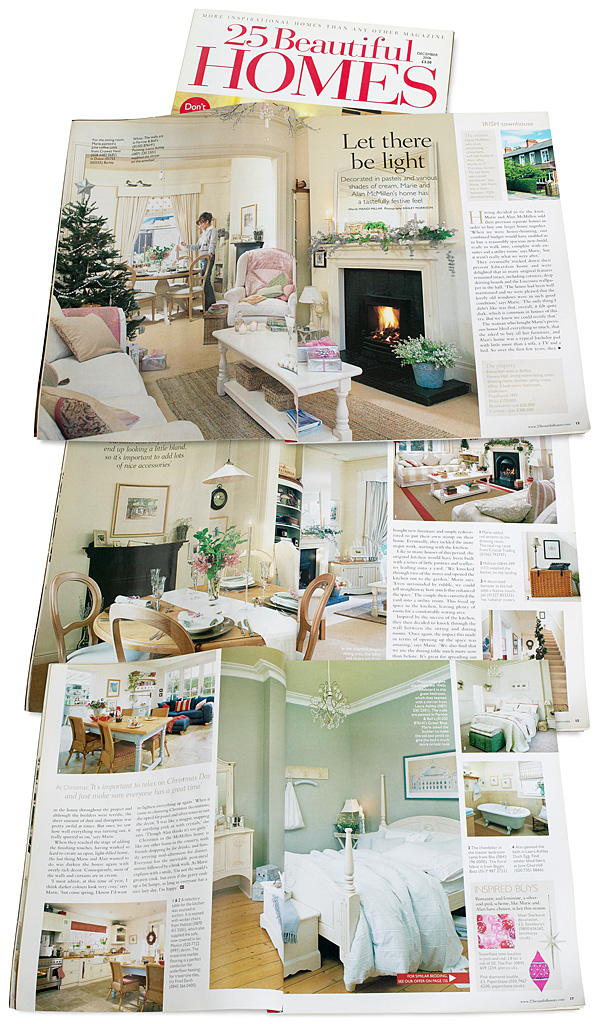 Pages 12 to 17 in the December 2006 issue of 25 Beautiful Homes magazine featuring Marie and Alan McMillen's Edwardian semi-detached house in Belfast.