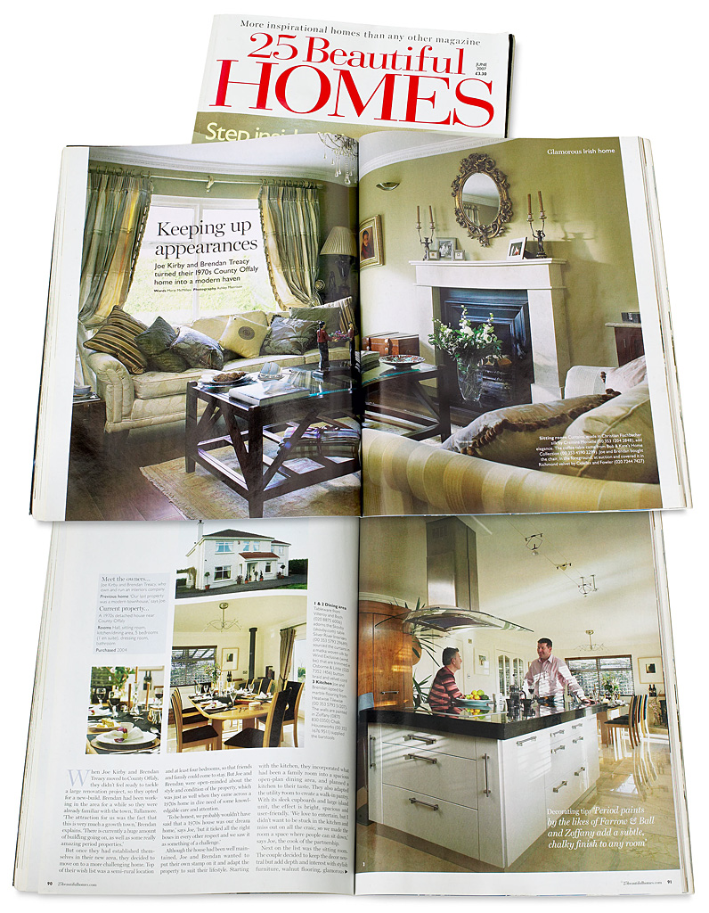 Pages 88 to 92 in the June 2007 issue of 25 Beautiful Homes magazine featuring Joe Kirby and Brendan Treacy's 1970's detached house in County Offaly.