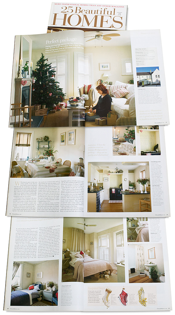Pages 16 to 21 in the January 2008 issue of 25 Beautiful Homes magazine featuring Leah Abusow's new-build townhouse in the County Down village of Portaferry at Christmas.