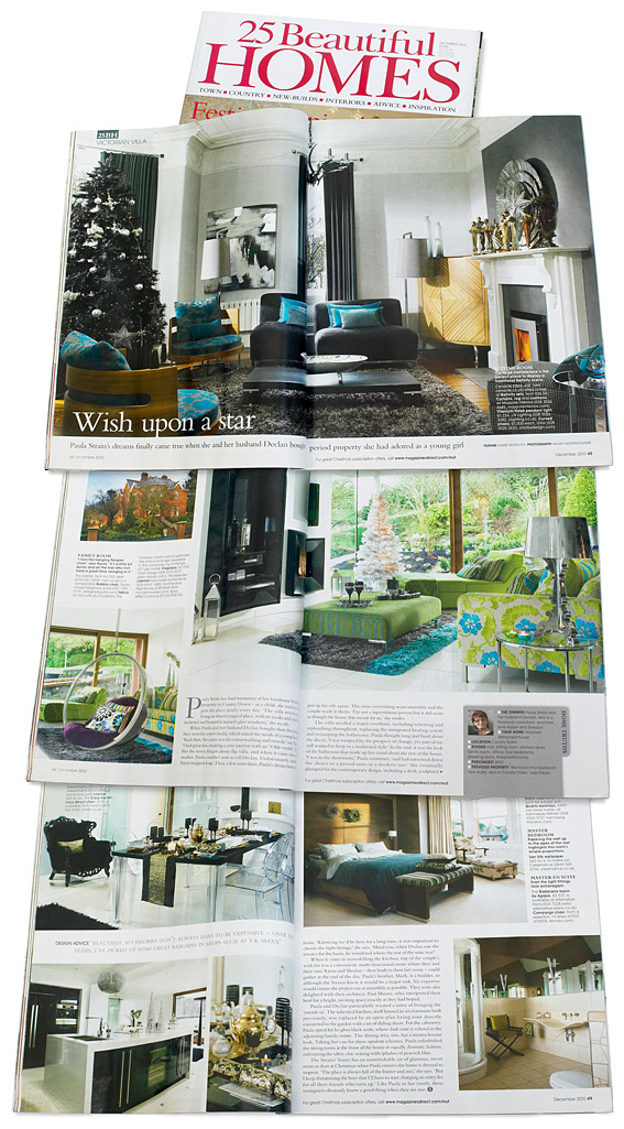 Pages 44 to 49 of the December 2010 issue of 25 Beautiful Homes magazine featuring Paula Strain's Victorian detached house in the County Down town of Newry at Christmas.