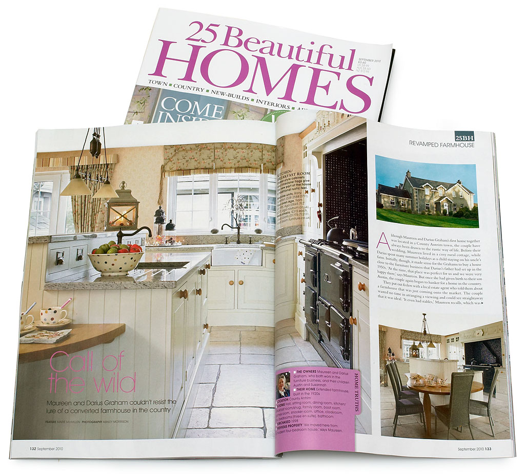 Pages 132 to 136 in the September 2010 issue of 25 Beautiful Homes magazine - featuring Maureen & Darius Graham's farmhouse near Broughshane in County Antrim by Ashley Morrison & Marie McMillen.