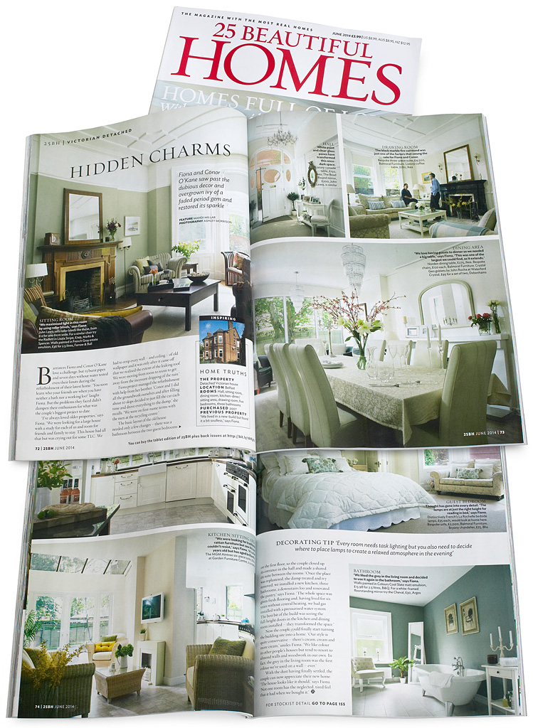 Pages 72 to 75 in the May 2014 issue of 25 Beautiful Homes magazine featuring Fiona & Conor O'Kane's detached Victorian Gentleman’s residence in Belfast.