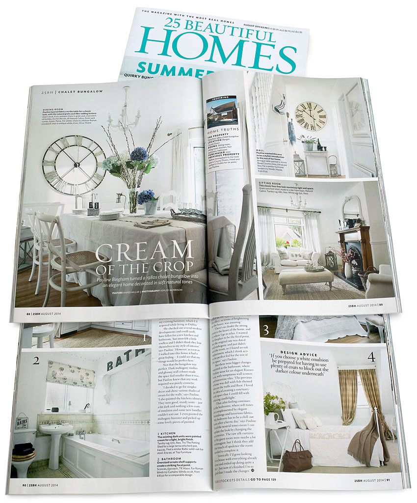 Pages 88 to 91 in the August 2014 issue of 25 Beautiful Homes magazine featuring Alastair & Pauline Bingham's detached chalet bungalow in the County Down town of Bangor.
