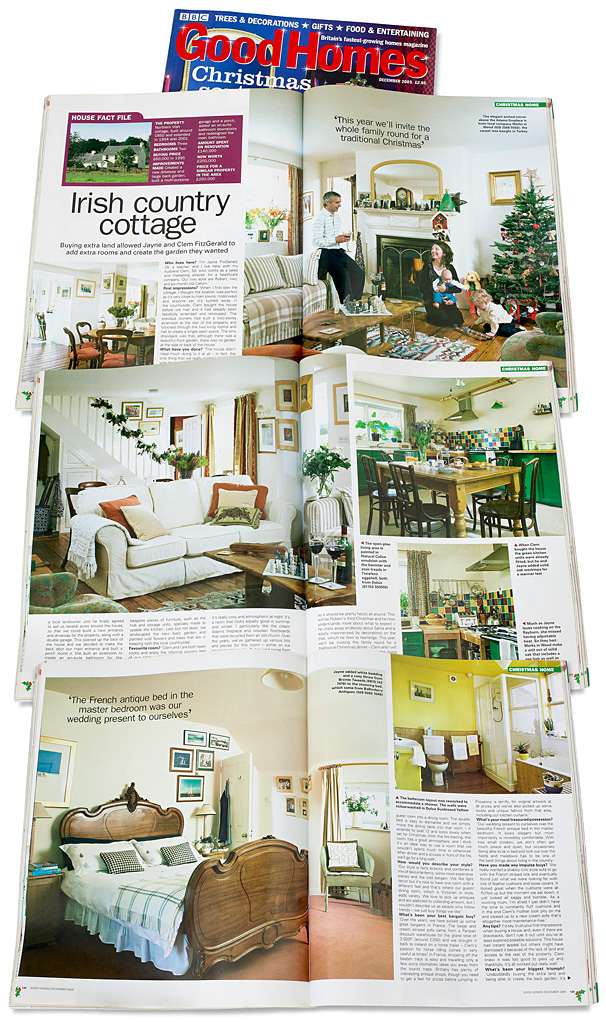 Pages 116 to 122 in the December 2005 issue of BBC Good Homes magazine featuring Jayne and Clem FitzGerald's renovated country cottage near the village of Hillsborough in County Down.