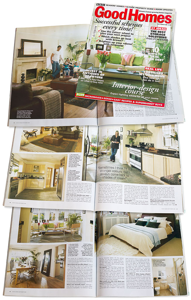 The cover plus pages 42 to 46 in the September 2006 issue of BBC Good Homes magazine - featuring Stewart Castledine and Lucy Alexander home near Thames Ditton in South West London.
