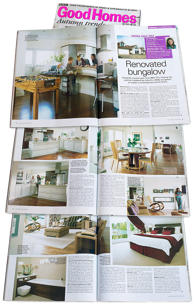 Pages 88 to 93 in the October 2006 issue of BBC Good Homes magazine featuring Louise & Ian Lear's 1950's bungalow in Hertfordshire.