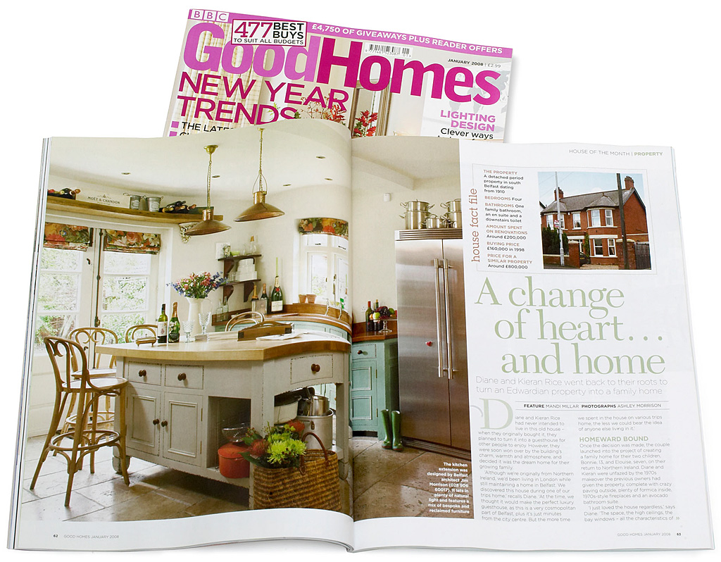 Pages 62 to 66 in the January 2008 issue of BBC Good Homes magazine featuring Diane and Kieran Rice's Edwardian house in Belfast.