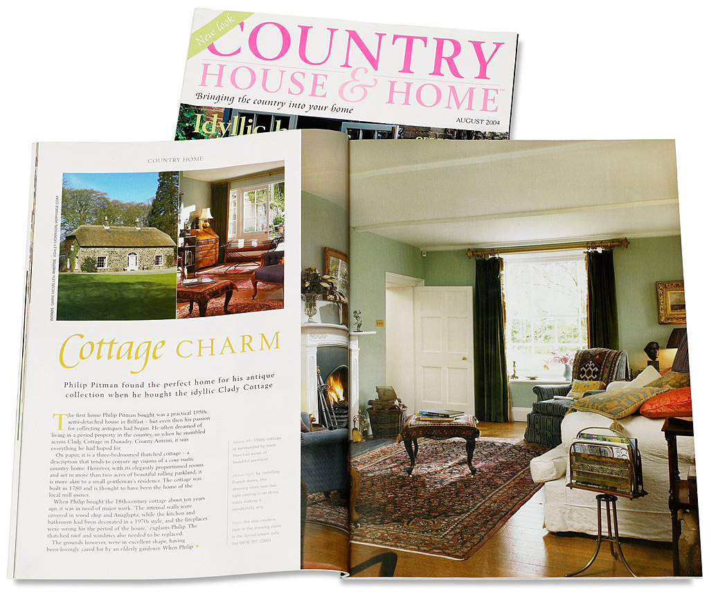 Pages in the August 2004 issue of Country House & Home magazine featuring Philip Pitman's cottage located near Templepatrick in County Antrim.