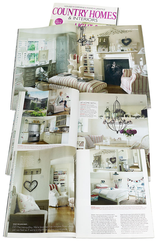 Pages 36 to 43 in the April 2009 issue of Country Homes & Interiors magazine - featuring Yolanda & Trevor Cubitt's cottage near Ballymena in County Antrim.