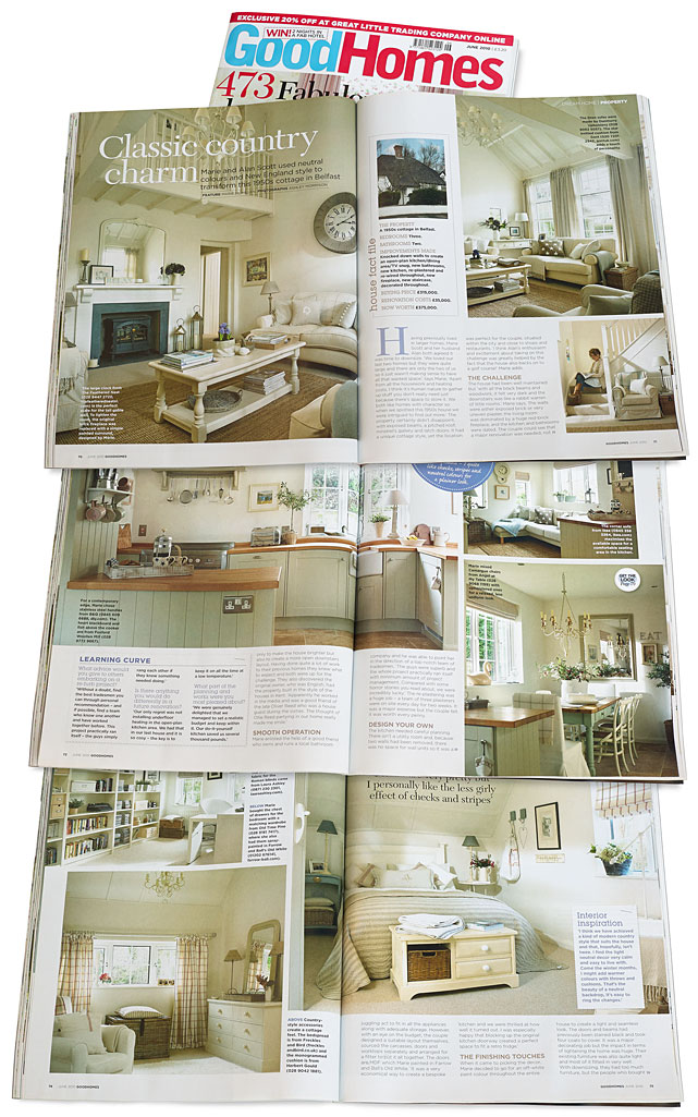 Pages 70 to 76 in the June 2010 issue of GoodHomes magazine featuring Marie & Alan Scott's 1950s New England style cottage in Belfast.