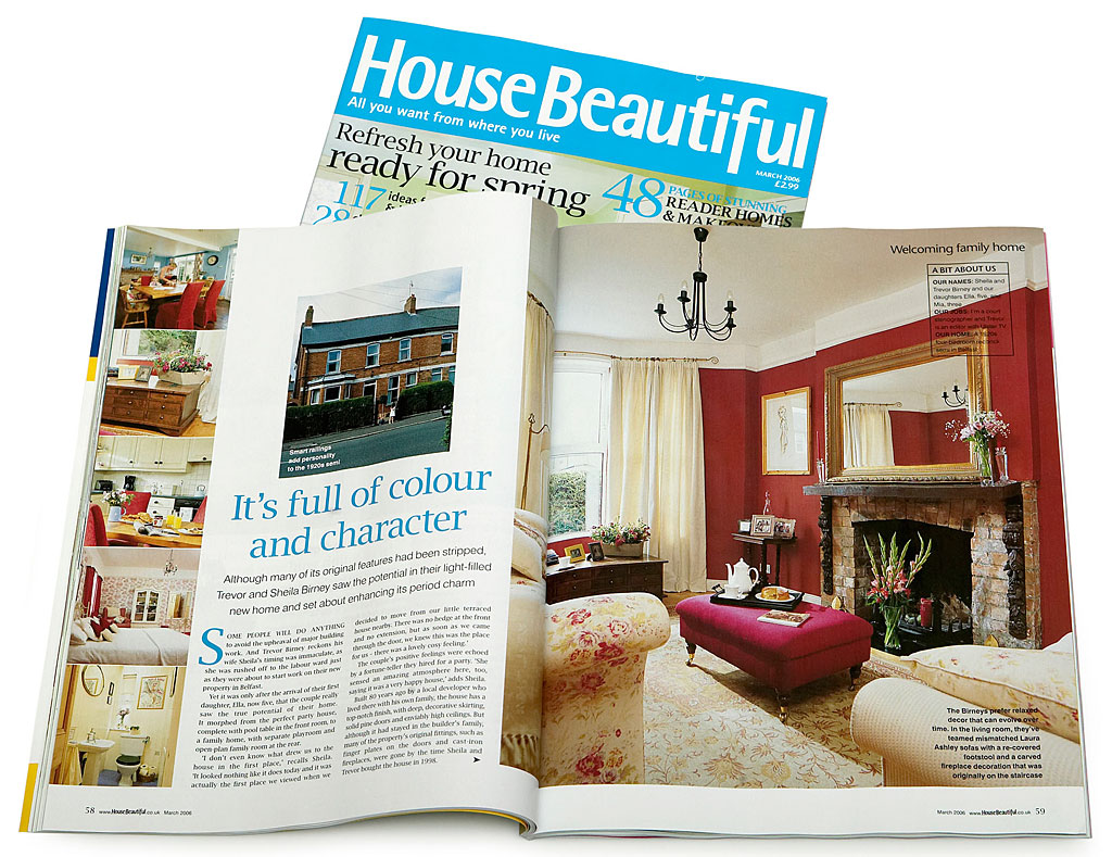 Pages 58 to 64 in the March 2006 issue of House Beautiful magazine featuring Sheila and Trevor Birney's 1920s four-bedroom redbrick semi in Belfast.