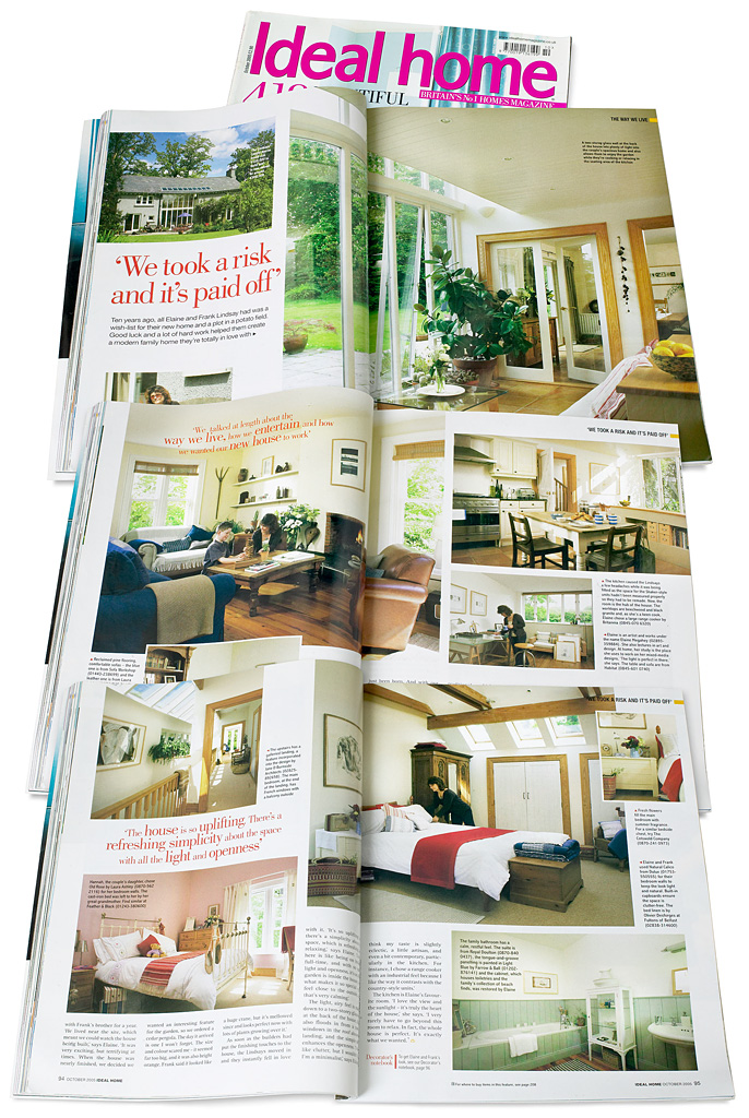 Pages 90 to 96 in the October 2005 issue of Ideal Home magazine featuring Elaine and Frank Lindsay's modern family home near Carrickfergus in County Antrim.