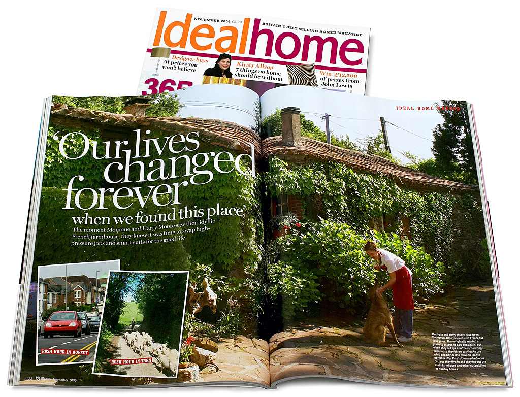 Pages 122 to 127 in the November 2006 issue of Ideal Home magazine featuring Monique & Harry Moors' farmhouse near the village of Teillet in the Midi-Pyrenees region of France.