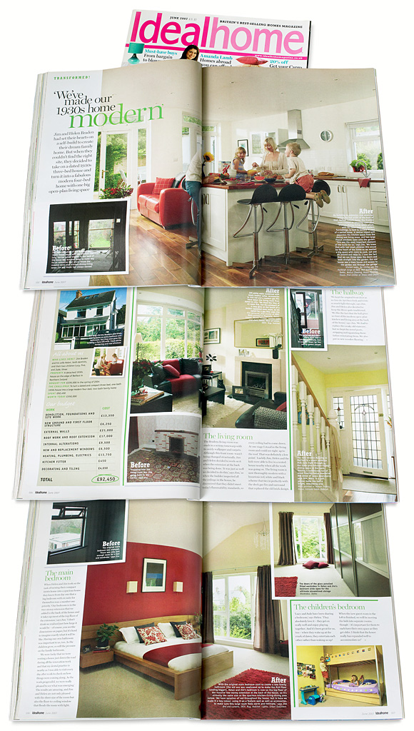 Pages 102 to 107 in the June 2007 issue of Ideal Home magazine featuring Helen and Jim Braden's 1930s three-bed house on the outskirts of Belfast.