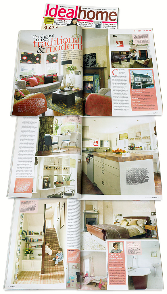 Pages 66 to 71 in the October 2007 issue of Ideal Home magazine - featuring Clare and Philip Hutchinson's three-storey semi-detached Victorian house in Belfast.