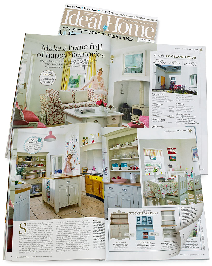 Pages 44 to 49 in the July 2012 issue of Ideal Home magazine - featuring Brid ni and Steve Fhlathuin modernised Irish cottage overlooking the Aran Islands in Connemara.