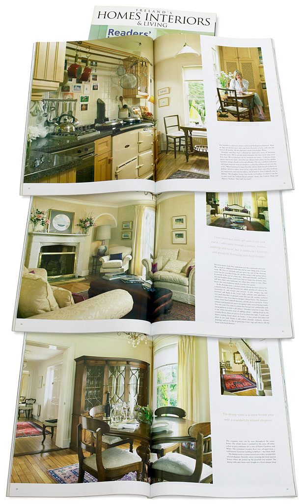 Pages 78 to 88 in the August 2005 issue of Ireland's Homes Interiors & Living magazine featuring Dorothy and Peter Worthington's detached country house near Saintfield in County Down.