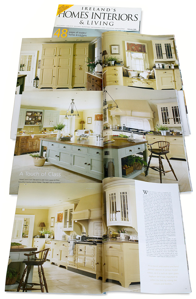 Advertorial feature in the February 2009 issue of Ireland's Homes Interiors & Living magazine showing a Hayburn designed kitchen.