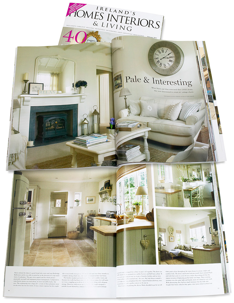 Pages 80 to 91 in the February 2011 issue of Ireland's Homes Interiors & Living magazine featuring Marie & Alan Scott's 1950s New England style cottage in Belfast by Ashley Morrison.