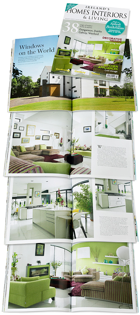 The cover plus pages 70 to 83 in the March 2015 issue of Ireland's Homes Interiors & Living magazine featuring Fiona & Brian Shiells' architectural new build near Dungannon in County Tyrone.