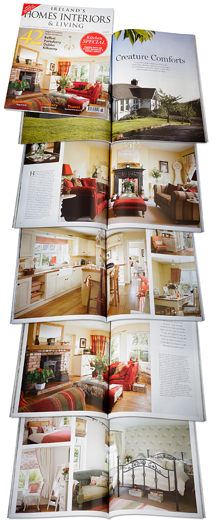 The cover plus pages 66 to 79 in the June 2017 issue of Ireland's Homes Interiors & Living magazine featuring Lesley and Lindsay Anderson's cottage style bungalow near Portaferry in County Down.          