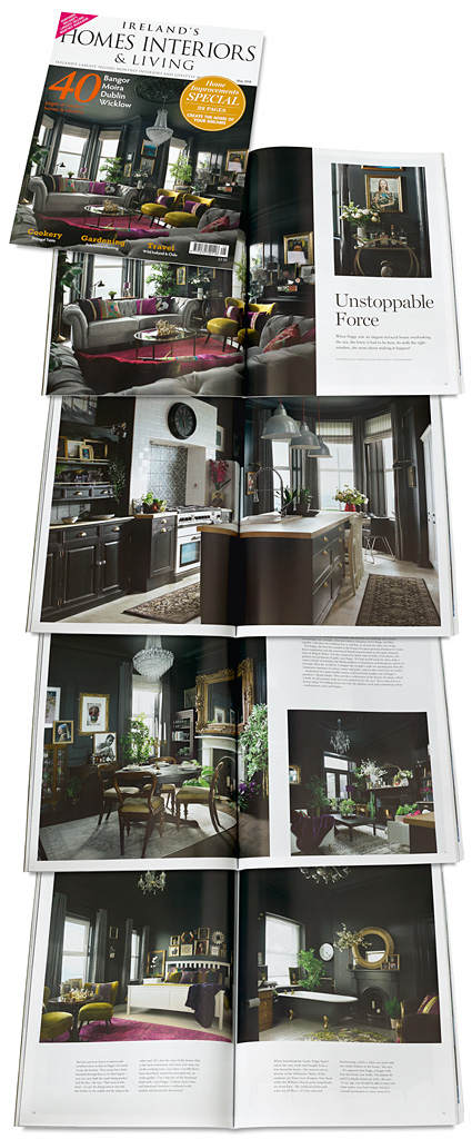 The cover plus pages 66 to 79 in the May 2018 issue of Ireland's Homes Interiors and Living magazine featuring Peggy and Phil Bell's townhouse which overlooks Ballyholme Bay in the County Down town of Bangor.