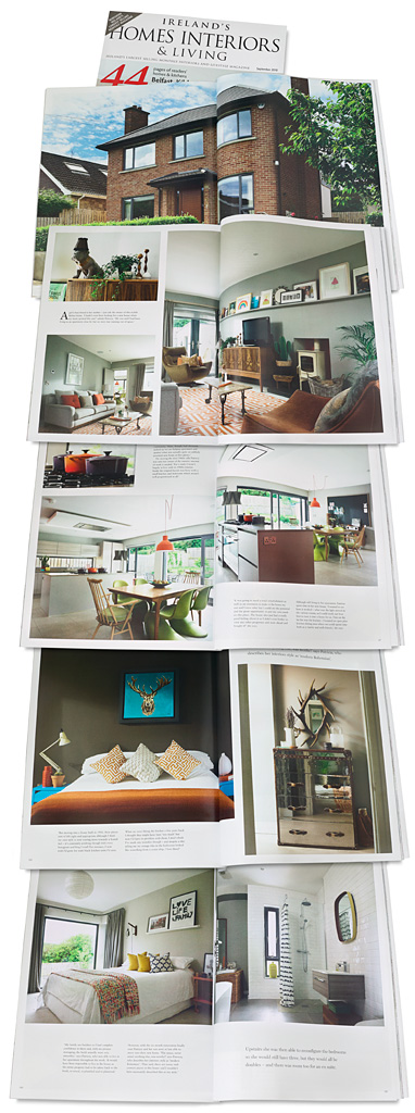 Pages 92 to 105 in the September 2018 issue of Ireland's Homes Interiors and Living magazine featuring Patricia McGinnis' detached 1960s house in Belfast.
