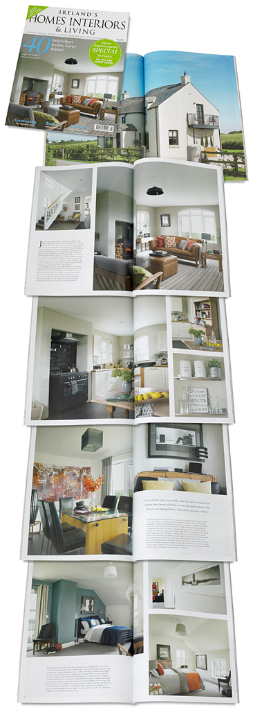 The cover plus pages 74 to 85 in the May 2019 issue of Ireland's Homes Interiors and Living magazine featuring of John Wilson's new-build house in the County Down seaside village of Ballyhalbert.