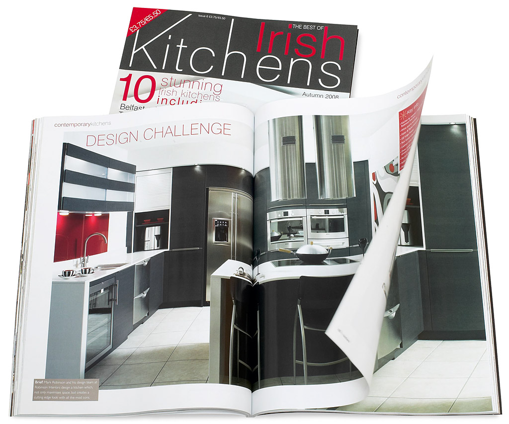 Advertorial feature by Robinson Interiors in issue 6 of the Irish Kitchens magazine on pages 98 to 102.