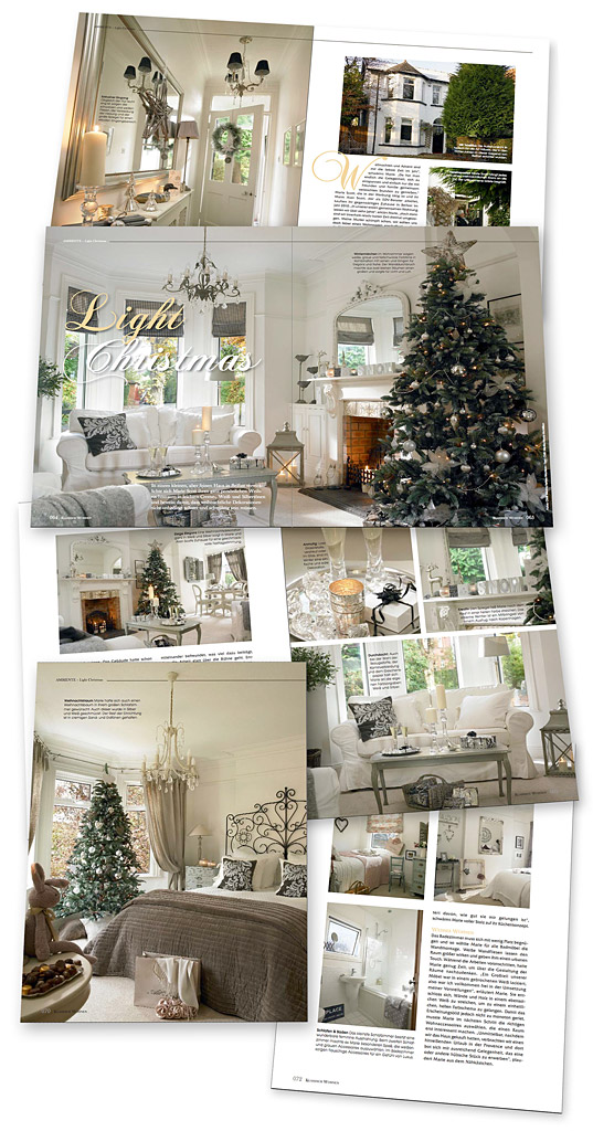 Pages 64 to 72 in the December 2012 issue of Klassisch Wohen magazine - featuring Marie and Alan Scott's house in the Cherryvalley area of Belfast at Christmas time.