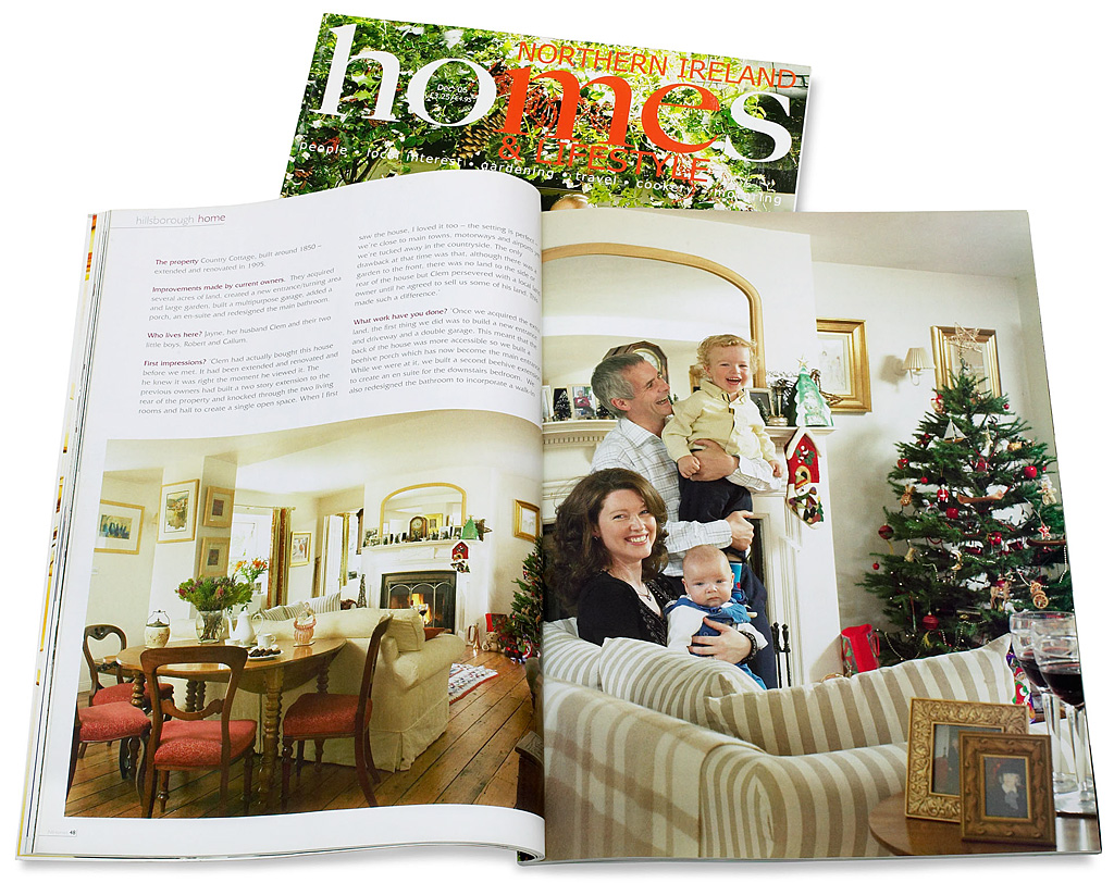 Pages 47 to 55 in the December 2006 issue of Northern Ireland Homes & Lifestyle magazine featuring Jayne and Clem FitzGerald's renovated country cottage near the village of Hillsborough in County Down.