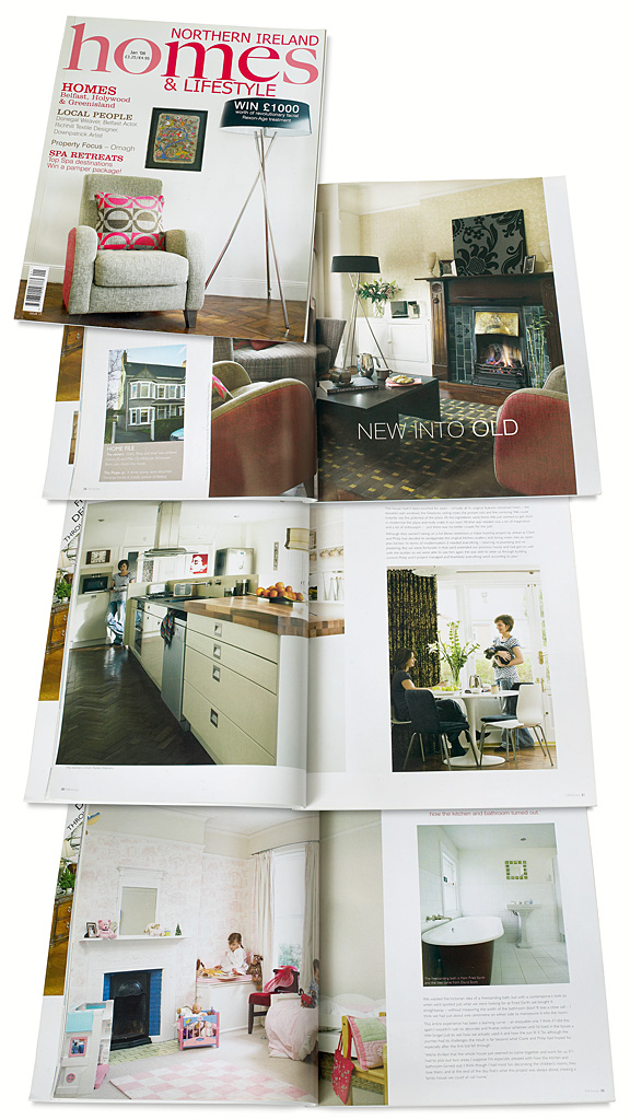 The cover plus pages 26 to 35 in the January 2008 issue of Northern Ireland Homes & Lifestyle magazine featuring  Clare and Philip Hutchinson's three-storey semi-detached Victorian house in Belfast