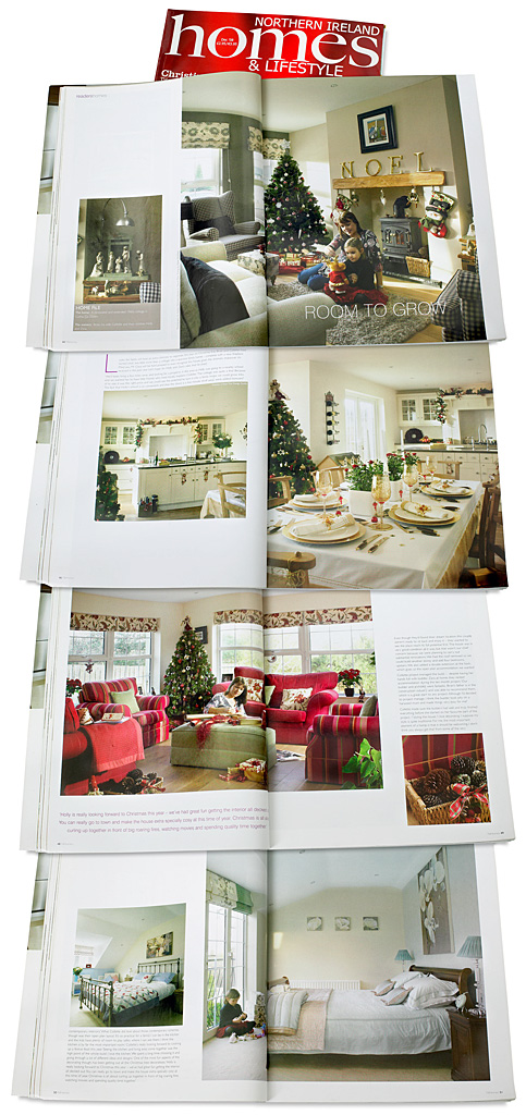 Pages 44 to 51 in the December 2008 issue of Northern Ireland Homes & Lifestyle magazine featuring Collette and Brian Kielt's 1960s bungalow near Holywood in County Down at Christmas.