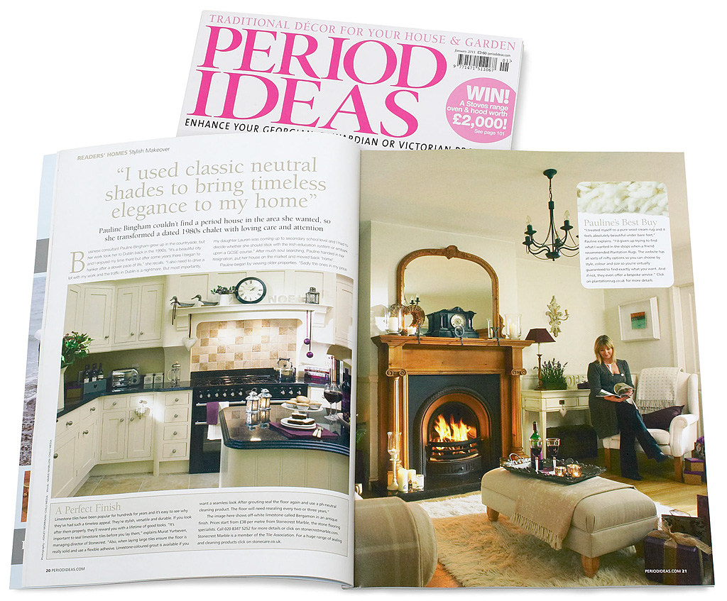 Pages 20 to 25 in the January 2011 issue of Period Ideas magazine featuring Pauline Bingham's 1980s chalet in the County Down town of Bangor at Christmas.