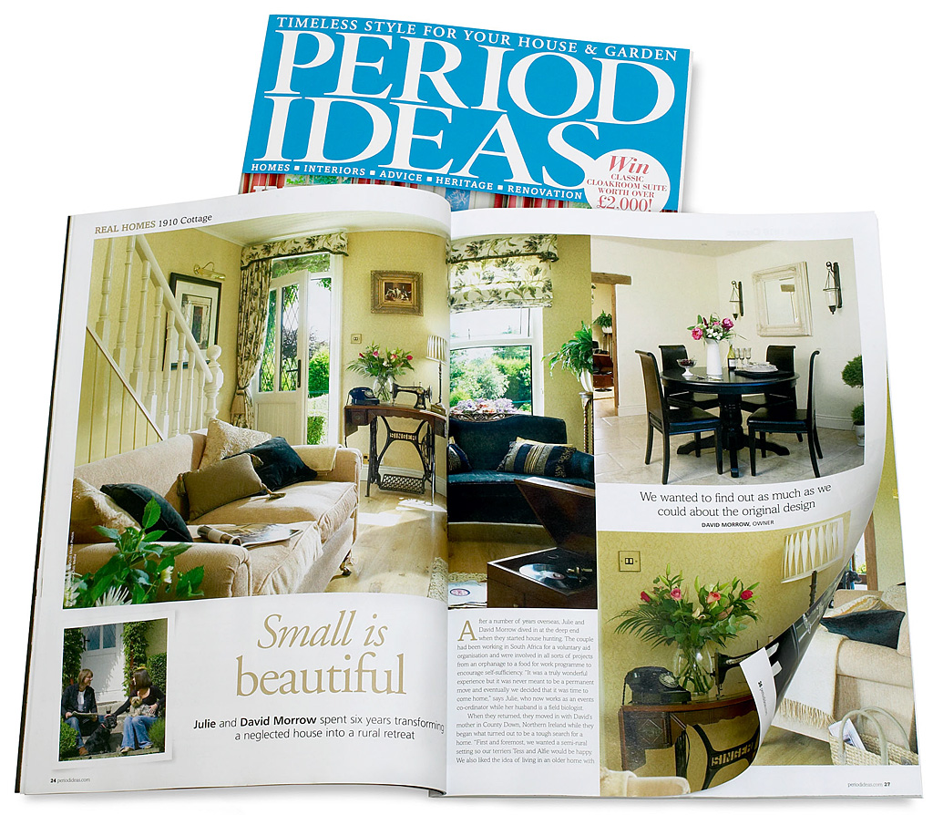 Pages 24 to 28 in the April 2012 issue of Period Ideas magazine featuring Julie and David Morrow's two-bedroom terraced cottage near Comber in County Down.