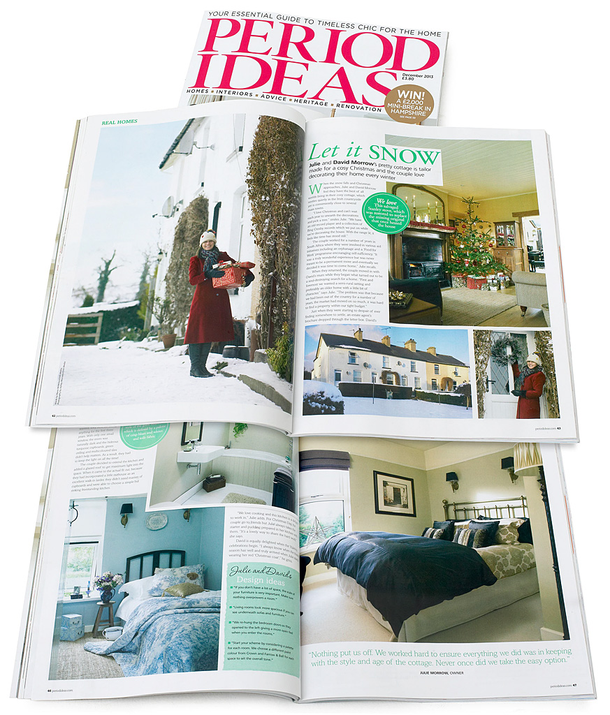 Pages 42 to 48 in the December 2013 issue of Period Ideas magazine featuring Julie & David Morrow's cottage near Comber in County Down at Christmas.