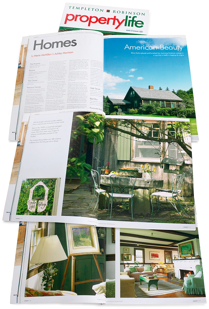 Pages 14 to 23 in issue 9 of Templeton Robinson's Property Life magazine featuring Elinor Earle's 'Candle Light' cottage set amidst the famously beautiful Vermont countryside near the Canadian border town of Stowe.