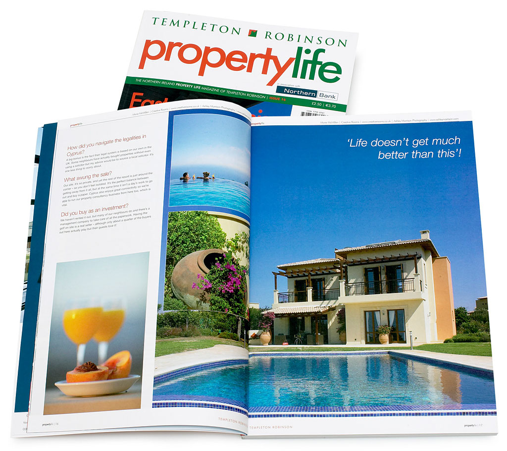 Pages 14 to 20 in issue 16 of Templeton Robinson's Property Life magazine featuring Rose & Julius Cohen's villa at the Aphrodite Hills near Paphos in Cyprus.