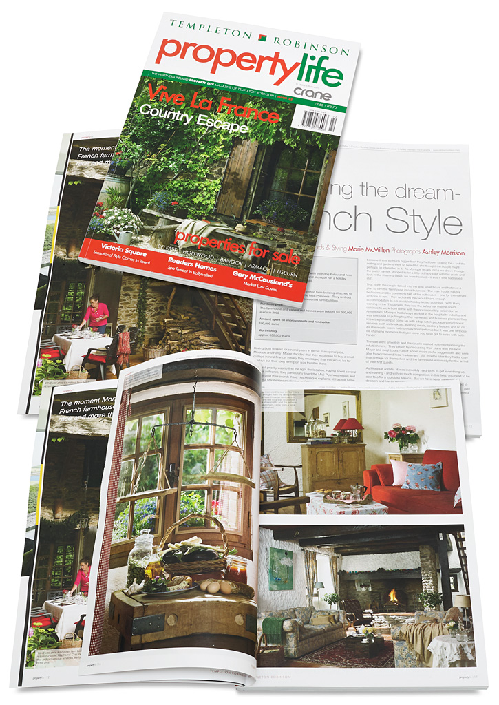 Cover plus pages 10 to 19 in issue 22 of Templeton Robinson's Propetry Life magazine featuring Monique & Harry Moors' farmhouse near the village of Teillet in the Midi-Pyrenees region of France.