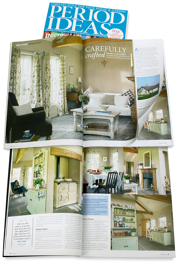 Pages 32 to 36 in the April 2012 issue of Period Ideas magazine featuring Davina & Ian Callen's cottage near Seaforde in County Down.