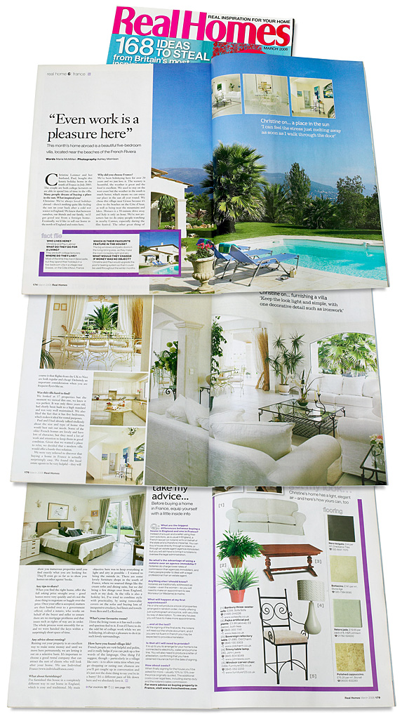 Pages 174 to 179 in the March 2006 issue of Real Homes magazine featuring Irina & David Lister's French Riviera villa in Grasse.