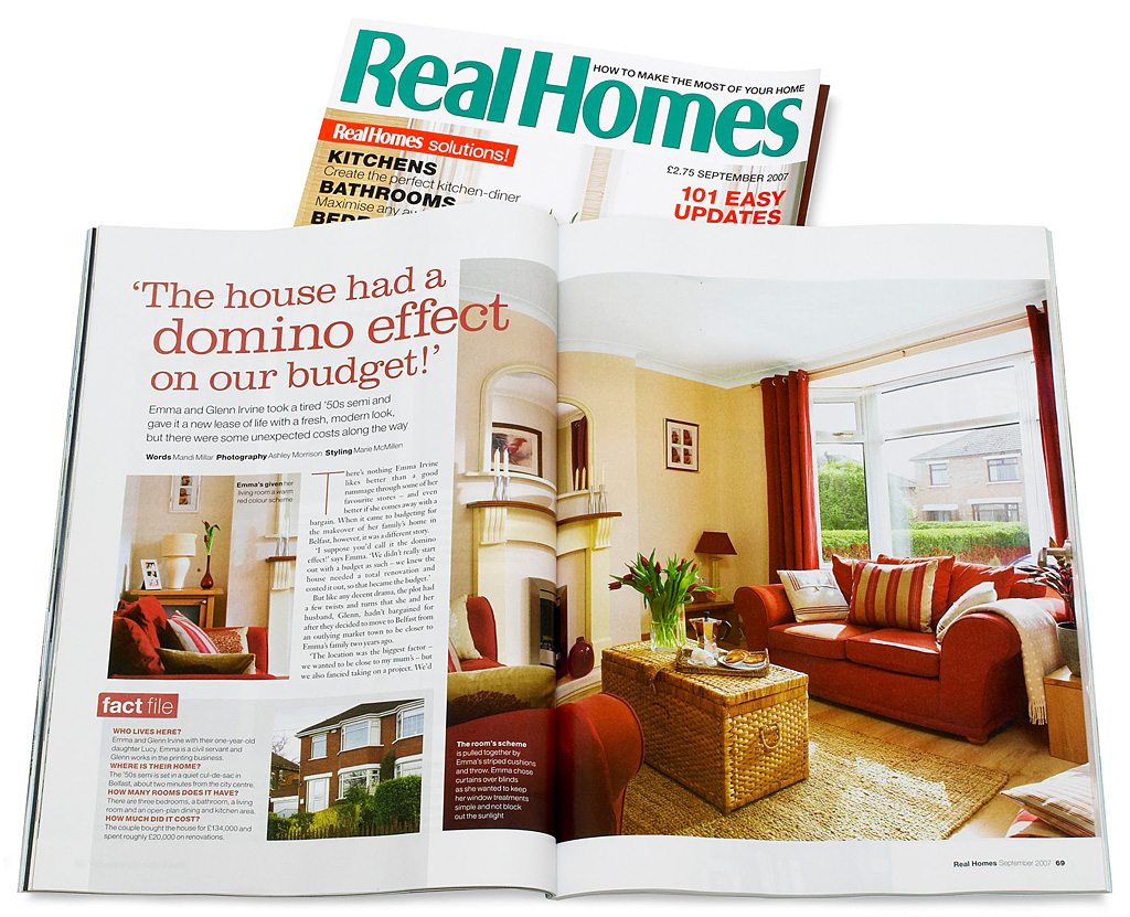 Pages 68 to 75 in the September 2007 issue of Real Homes magazine featuring the kitchen the Emma and Glen Neil's 1950s three-bed semi on the edge of Belfast.