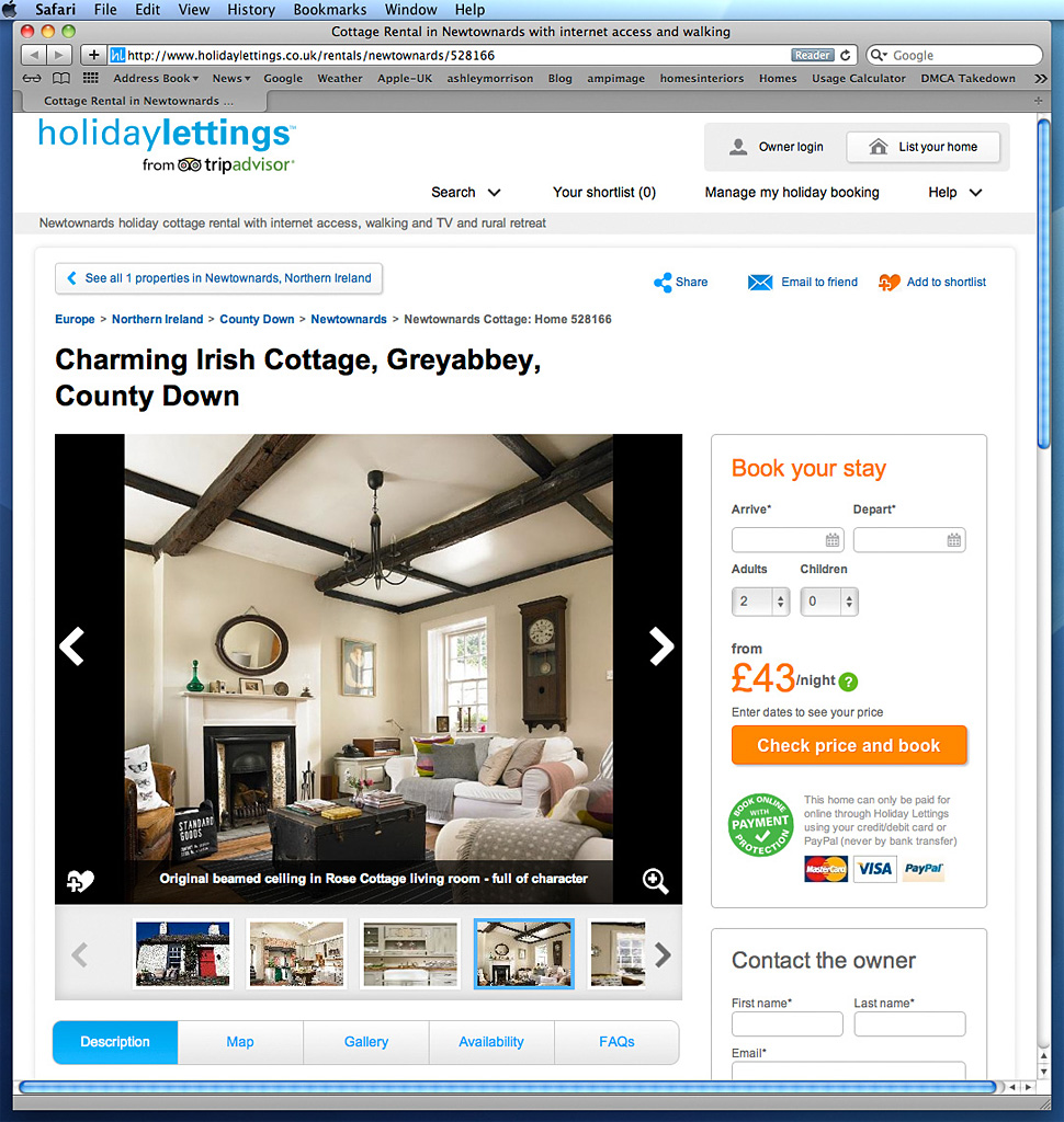 Charming Irish Cottage in the County Down village of Greyabbey called Rose Cottage on the Hoilday Letting website.