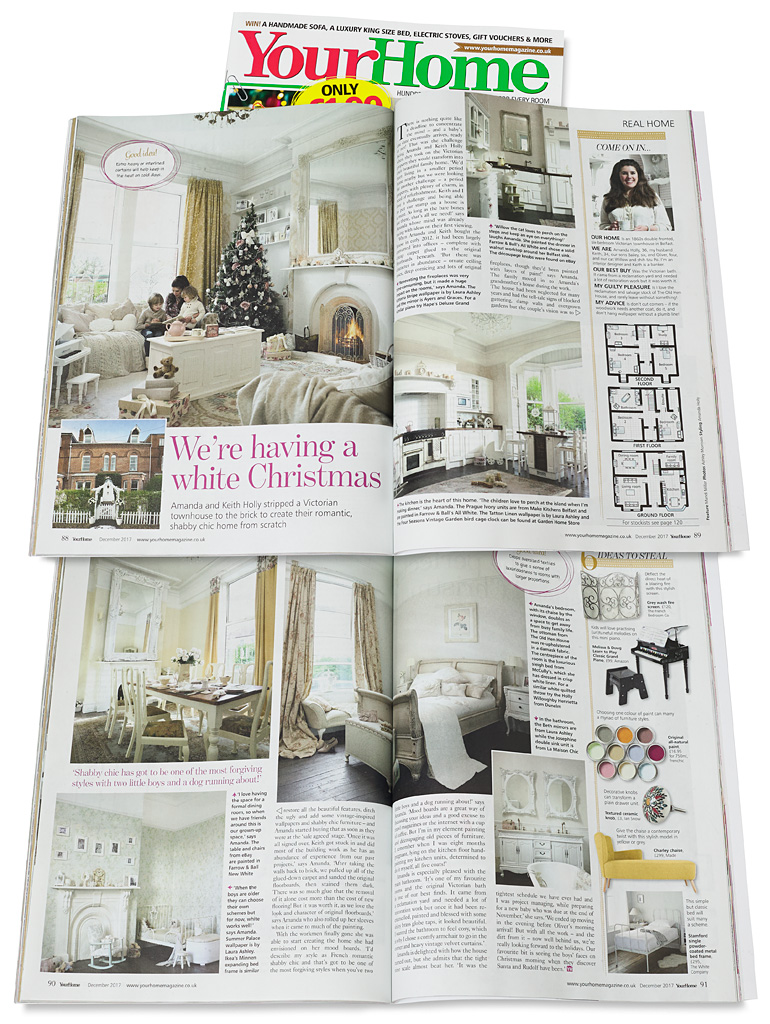 Pages 88 to 91 of the December 2017 issue of Your Home magazine featuring Amanda and Keith Holly's renovated Victorian townhouse in Belfast at Christmas.