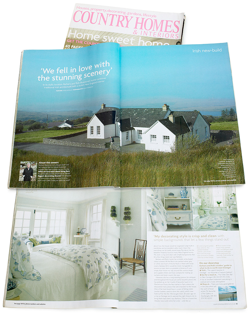 Pages 38 to 43 in the May 2008 issue of Country Homes & Interiors magazine featuring Barbara and Rob Bluestone's Irish style school house in County Donegal.